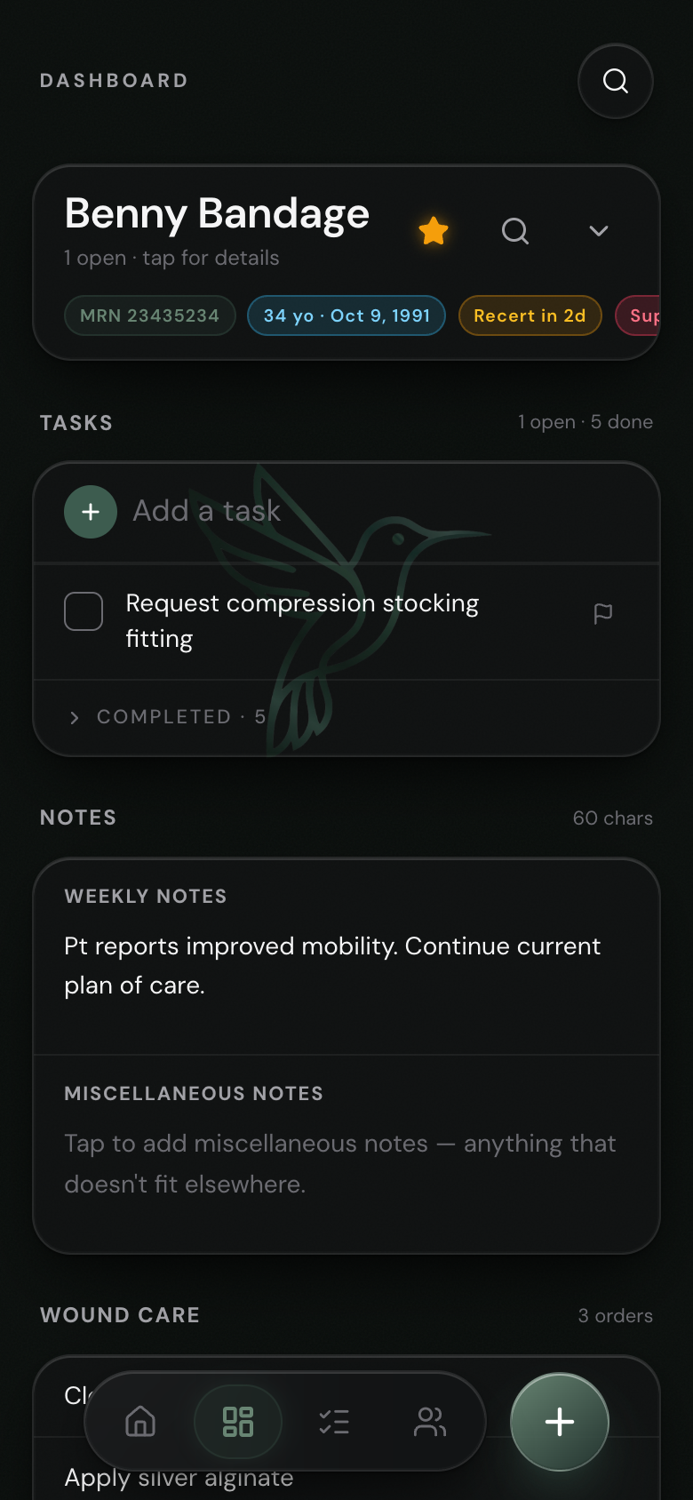Patient dashboard