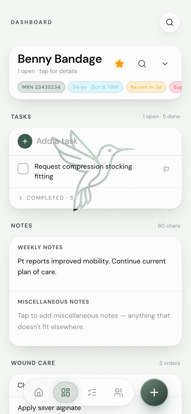 Patient dashboard — light mode
